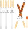 Skewers for Grilling, 17" Wooden Handle Double Pronged Stainless Steel Flat Kabob Skewers with Push Bar