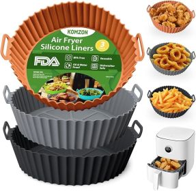 3 Pack Air Fryer Silicone Liners, 8Inch Airfryer Liners, Air Fryer Basket Liners, Reusable Food Grade Air Fryer Basket Pots Oven Liner Baking Tray