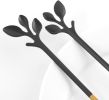 Elegant Black & Gold Leaf Espresso Spoons - 10-Piece, 4.7" Mini Stainless Steel Coffee & Dessert Tea Spoons, Perfect for Demitasse & Small Servings