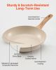 3 Piece Frying Pan Aluminum Skillet Set 8 9.5 11 in Handle Pre-Seasoned Beige