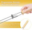 Skewers for Grilling, 17" Wooden Handle Double Pronged Stainless Steel Flat Kabob Skewers with Push Bar