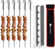 Stainless Steel Shish Kabob Skewers - 17' Long, 0.35' Wide BBQ Skewers (Set of 6) + 2 Grill Racks + 1 Storage Case